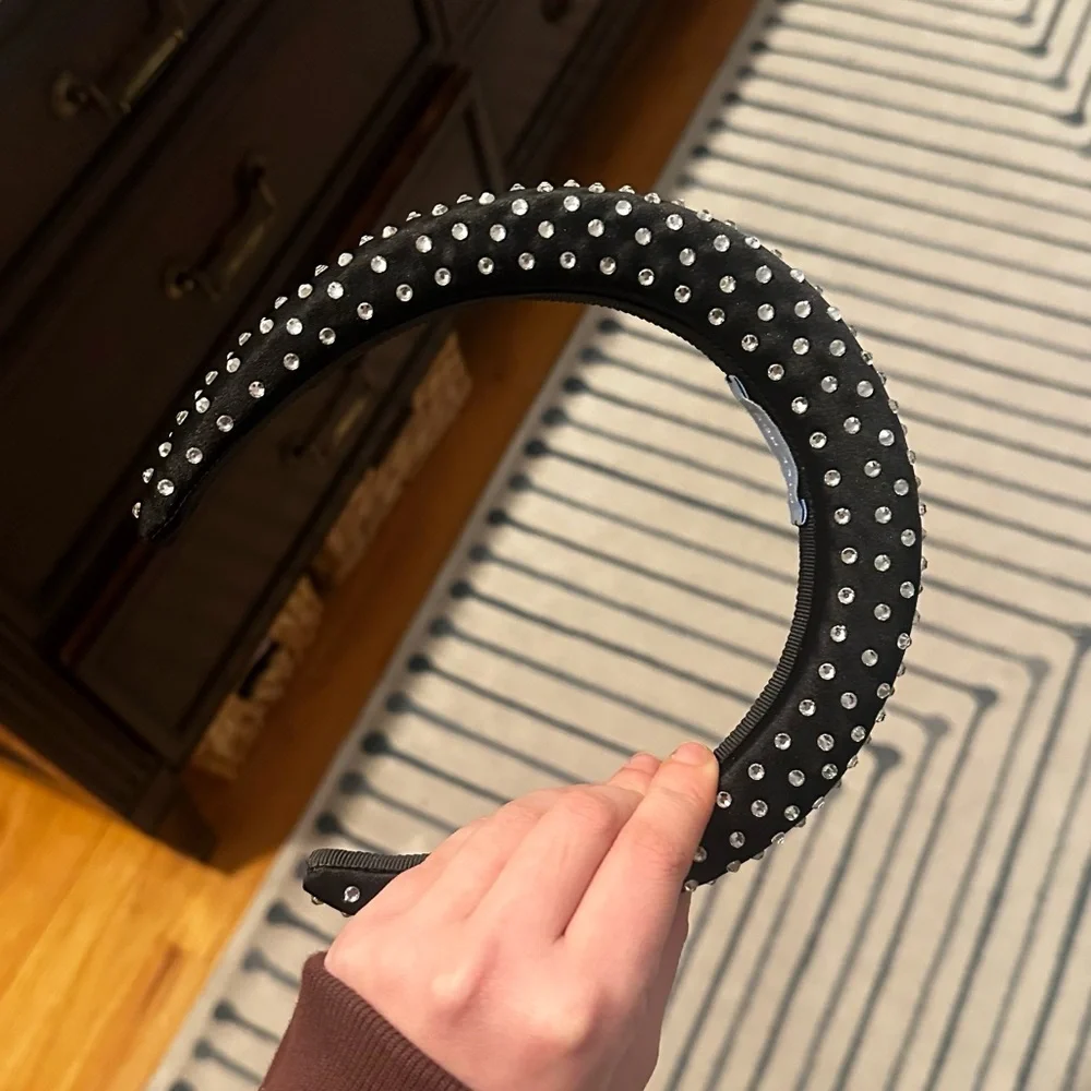 Hill House Black Padded Headband with Silver Rhinestones